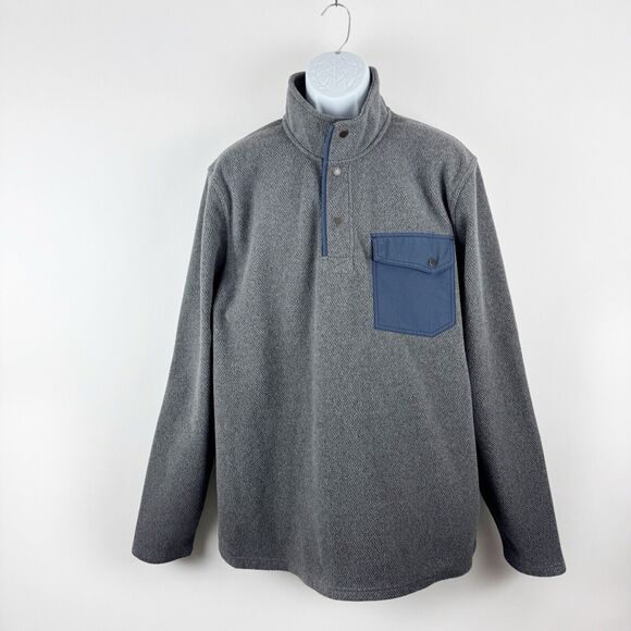 LL. Bean Allagash Men's Gray Blue Elbow Patches Snap T Fleece Henley XL Tall - Picture 3 of 15